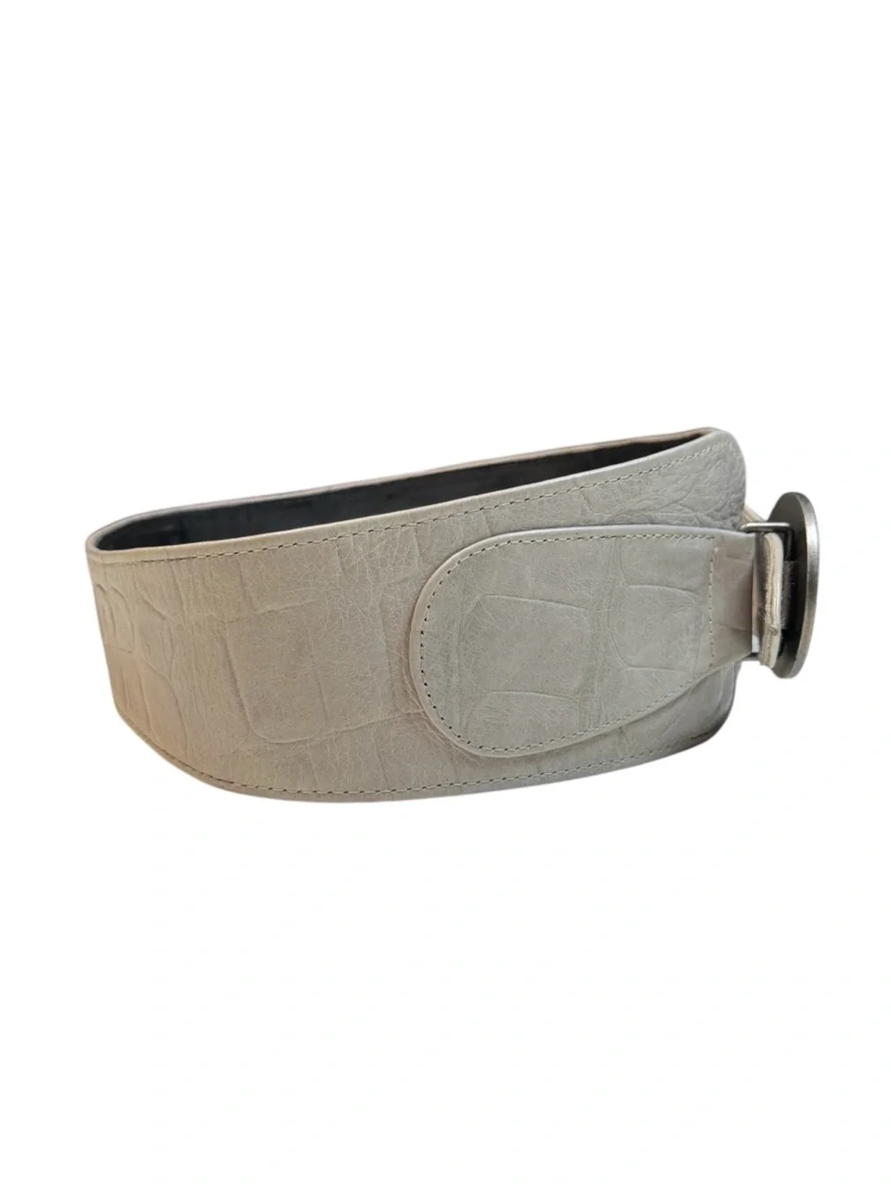 Vintage MO by Maria Roca Wide Waist Cummerbund Belt Croc Embossed Gray Leather L